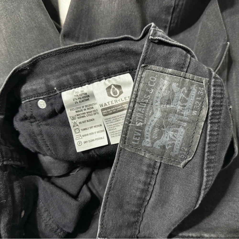 Levis 512‎ Jeans Mens 32x33 Black Slim Tapered Mid Rise Dark Wash Denim